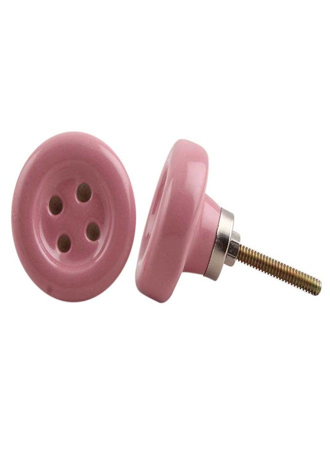 IndianShelf 2 Pack Pink Button Ceramic Drawer Knobs for Kitchen Cabinet Hardware Door Pulls Decorative Dresser Premium Extravagance